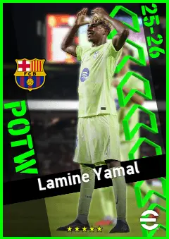 Lamine Yamal eFootball 2026 player card, 97 OVR RWF