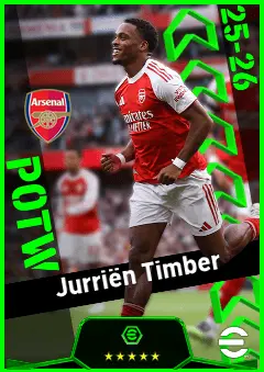 Jurriën Timber eFootball 2026 player card, 95 OVR RB