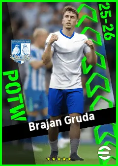 Brajan Gruda eFootball 2026 player card, 93 OVR AMF