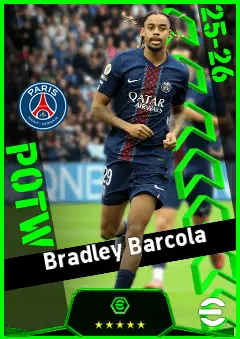 Bradley Barcola eFootball 2026 player card, 95 OVR LWF