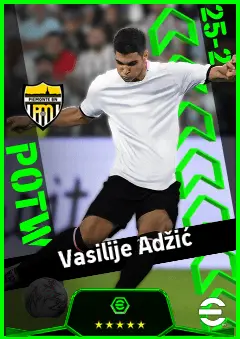 Vasilije Adžić eFootball 2026 player card, 91 OVR CMF