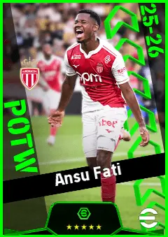 Ansu Fati eFootball 2026 player card, 93 OVR CF