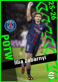 Illia Zabarnyi eFootball 2026 player card, 93 OVR CB