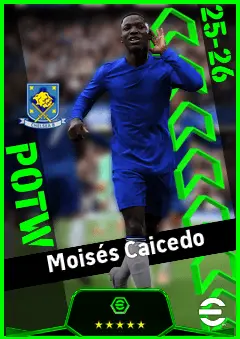 Moisés Caicedo eFootball 2026 player card, 95 OVR DMF