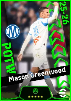 Mason Greenwood eFootball 2026 player card, 95 OVR RWF