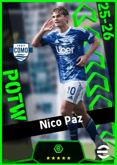 Nico Paz eFootball 2026 player card, 93 OVR AMF
