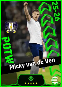 Micky van de Ven eFootball 2026 player card, 95 OVR CB
