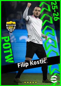 Filip Kostić eFootball 2026 player card, 93 OVR LMF