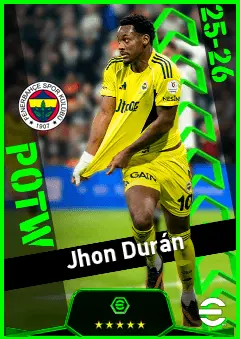 Jhon Durán eFootball 2026 player card, 94 OVR CF