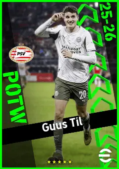 Guus Til eFootball 2026 player card, 93 OVR CF