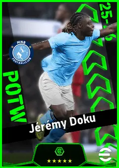 Jérémy Doku eFootball 2026 player card, 95 OVR LWF