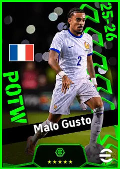 Malo Gusto eFootball 2026 player card, 93 OVR RB