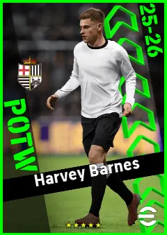 Harvey Barnes eFootball 2026 player card, 93 OVR LMF