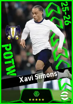 Xavi Simons eFootball 2026 player card, 95 OVR AMF