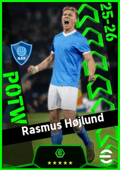 Rasmus Højlund eFootball 2026 player card, 94 OVR CF