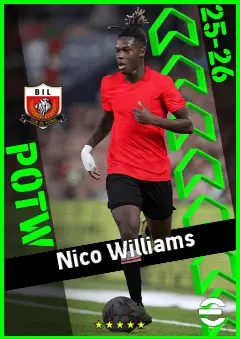 Nico Williams eFootball 2026 player card, 95 OVR LMF