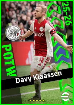 Davy Klaassen eFootball 2026 player card, 92 OVR CMF