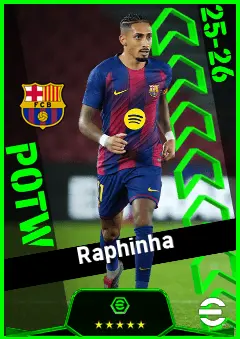 Raphinha eFootball 2026 player card, 96 OVR AMF
