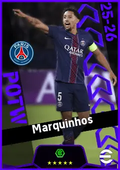 Marquinhos eFootball 2026 player card, 95 OVR CB