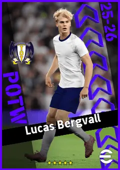 Lucas Bergvall eFootball 2026 player card, 93 OVR CMF