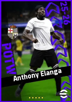 Anthony Elanga eFootball 2026 player card, 93 OVR RWF