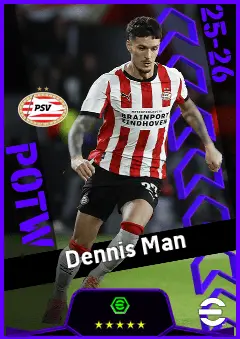 Dennis Man eFootball 2026 player card, 92 OVR RMF