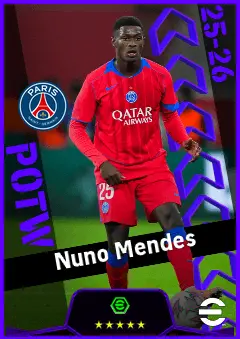 Nuno Mendes eFootball 2026 player card, 95 OVR LB