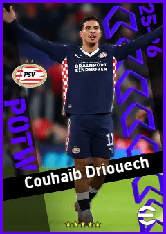 Couhaib Driouech eFootball 2026 player card, 92 OVR LMF