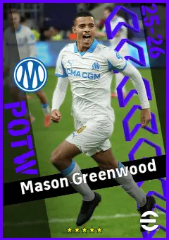 Mason Greenwood eFootball 2026 player card, 95 OVR CF