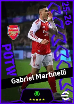 Gabriel Martinelli eFootball 2026 player card, 95 OVR LWF