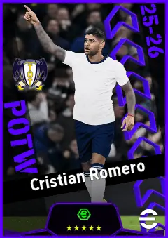 Cristian Romero eFootball 2026 player card, 95 OVR CB