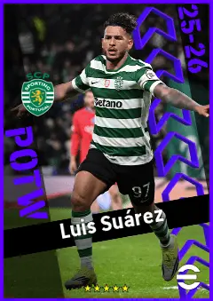 Luis Suárez eFootball 2026 player card, 92 OVR CF