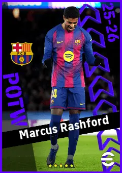 Marcus Rashford eFootball 2026 player card, 93 OVR LWF
