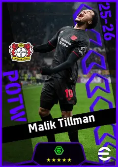 Malik Tillman eFootball 2026 player card, 93 OVR AMF