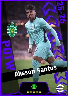 Alisson Santos eFootball 2026 player card, 90 OVR LMF