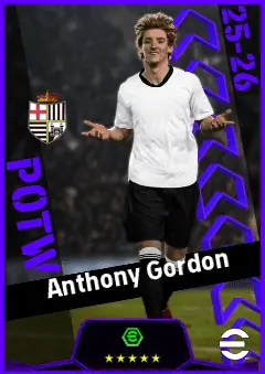Anthony Gordon eFootball 2026 player card, 95 OVR CF