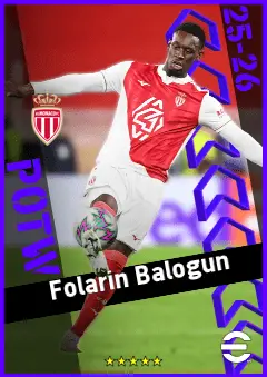 Folarin Balogun eFootball 2026 player card, 93 OVR CF