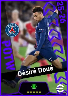 Désiré Doué eFootball 2026 player card, 95 OVR CF