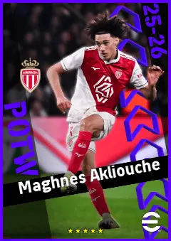Maghnes Akliouche eFootball 2026 player card, 93 OVR CF