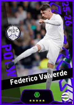 Federico Valverde eFootball 2026 player card, 96 OVR RMF