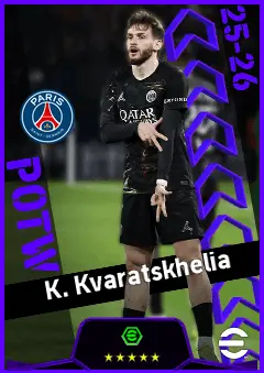 K. Kvaratskhelia eFootball 2026 player card, 96 OVR RWF