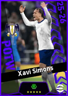 Xavi Simons eFootball 2026 player card, 95 OVR AMF