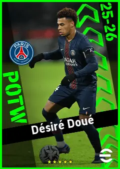 Désiré Doué eFootball 2026 player card, 96 OVR RWF