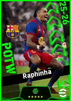 Raphinha eFootball 2026 player card, 96 OVR LWF