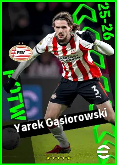 Yarek Gąsiorowski eFootball 2026 player card, 92 OVR CB
