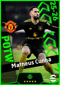 Matheus Cunha eFootball 2026 player card, 95 OVR CF
