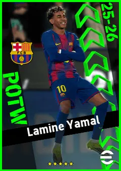 Lamine Yamal eFootball 2026 player card, 97 OVR RWF