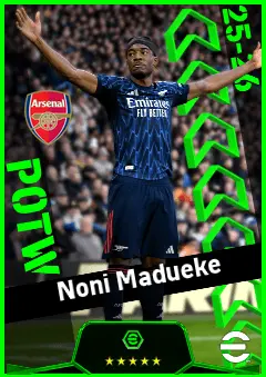 Noni Madueke eFootball 2026 player card, 95 OVR RWF