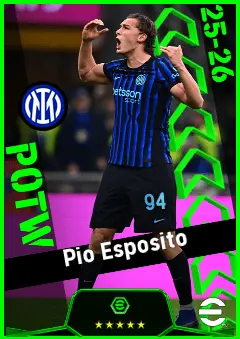 Pio Esposito eFootball 2026 player card, 92 OVR CF