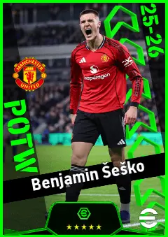 Benjamin Šeško eFootball 2026 player card, 95 OVR CF